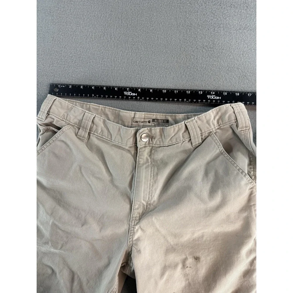 Carhartt Rugged Flex Shorts Mens 38 Beige Canvas Cargo 9 Inseam BS2514-M